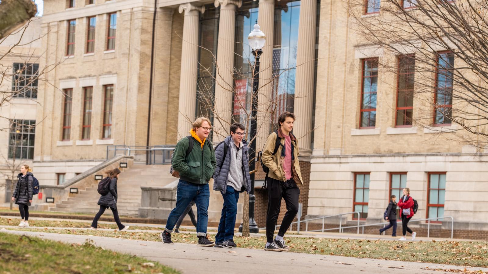 Students walking through campus