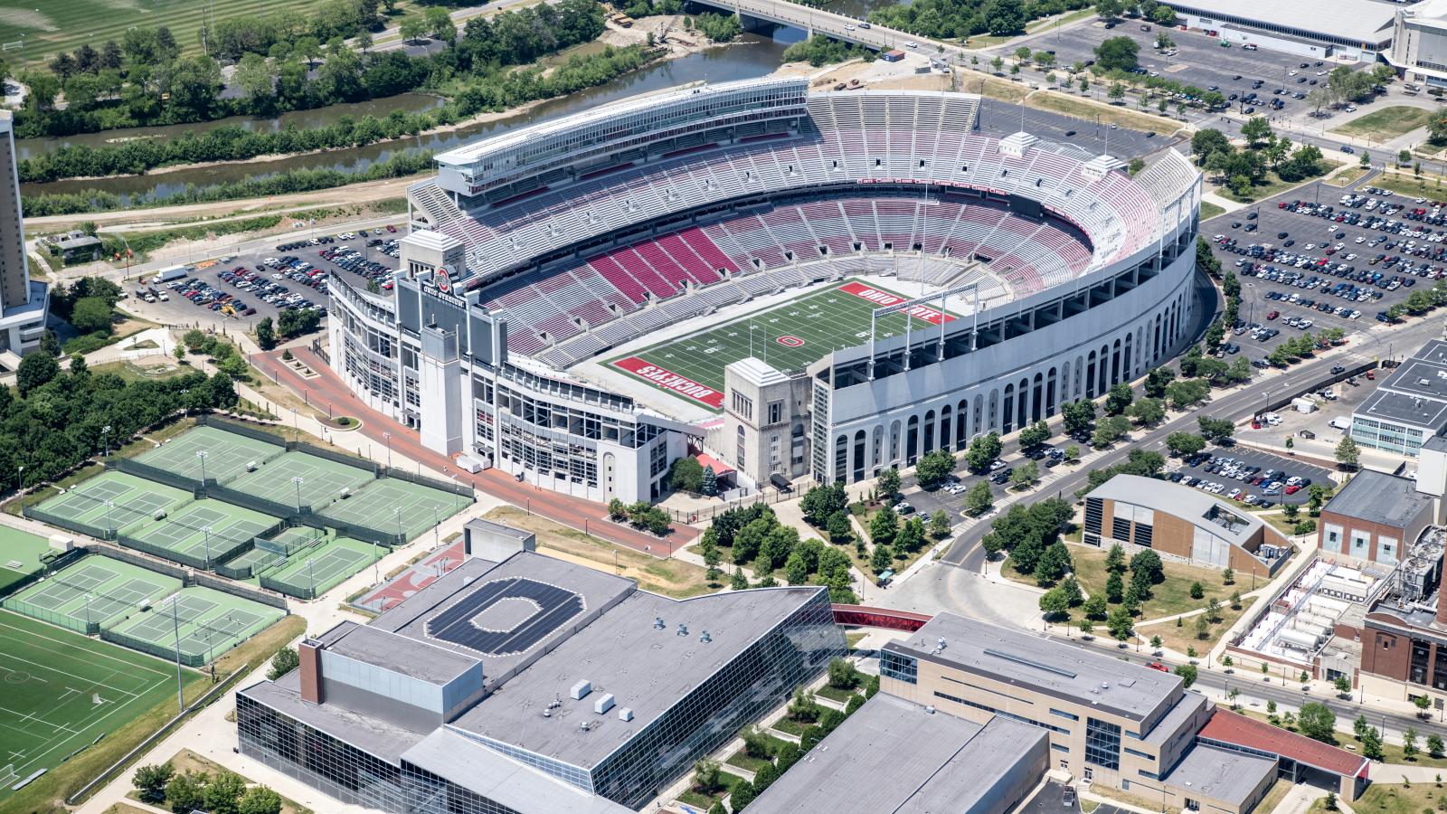Aerial photo of the Ohio State University football stadium